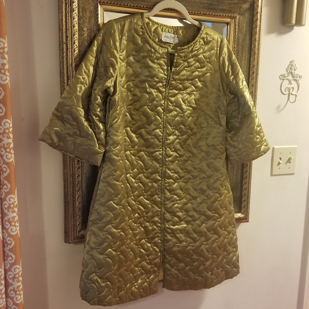 Vintage green quilted satin house coat.